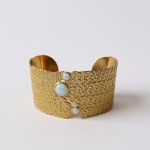 Chic Gold Cuff Bracelet with White Accents